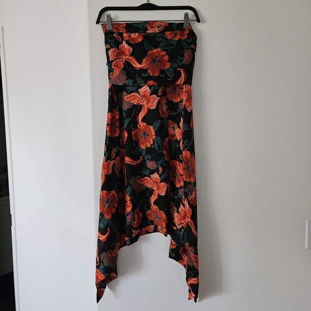 Paraphrase Floral Print Flowing Satin Midi Skirt